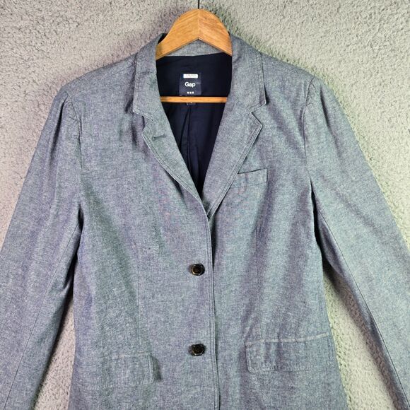 Gap Blue Chambray Preppy Blazer 12 Classic Notch Lapel Single Breasted Lined - Picture 16 of 16